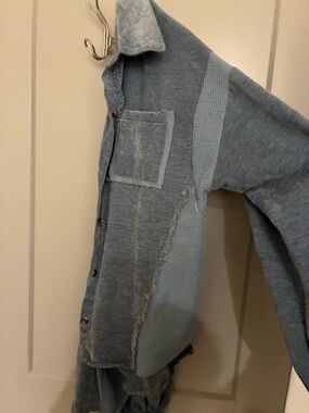 Mavi Light Blue Patchwork Button-Up Cardigan